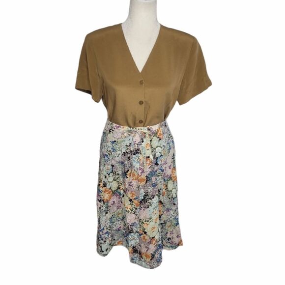 VINTAGE skirt tiny floral cottagecore button drawstring M - Picture 2 of 9